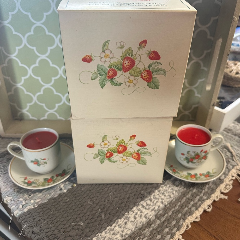 Strawberry Teacup Candle Set